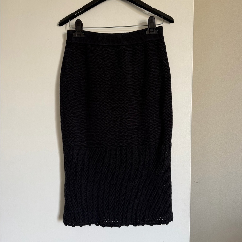 Aritzia Wilfred Black Boho Cotton Crochet Midi Skirt size Medium EUC - Picture 3 of 6